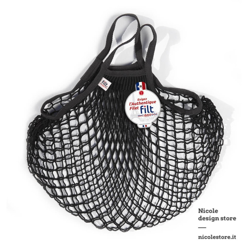 Filt 1860 noir black cotton mesh net shopping bag with handle