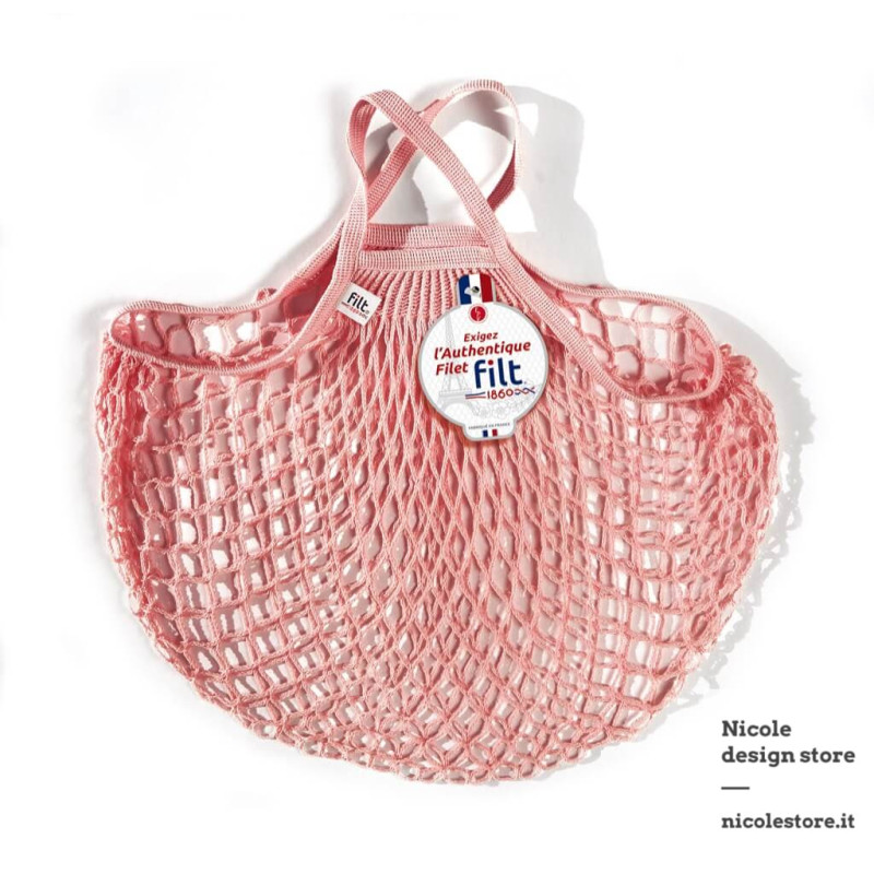 Filt 1860 rose layette pink cotton mesh net shopping bag with handle