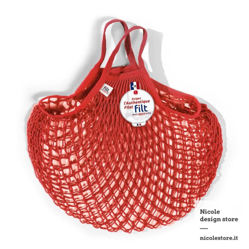 Borsa a rete in cotone con manico a mano rosso anemone rouge anémone Filet Filt 1860