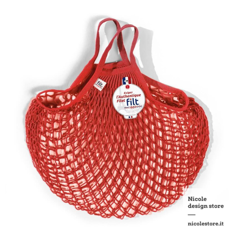 Filt 1860 rouge anemone red cotton mesh net shopping bag with handle Filt 1860 rouge anemone red cotton mesh net shopping bag with handle