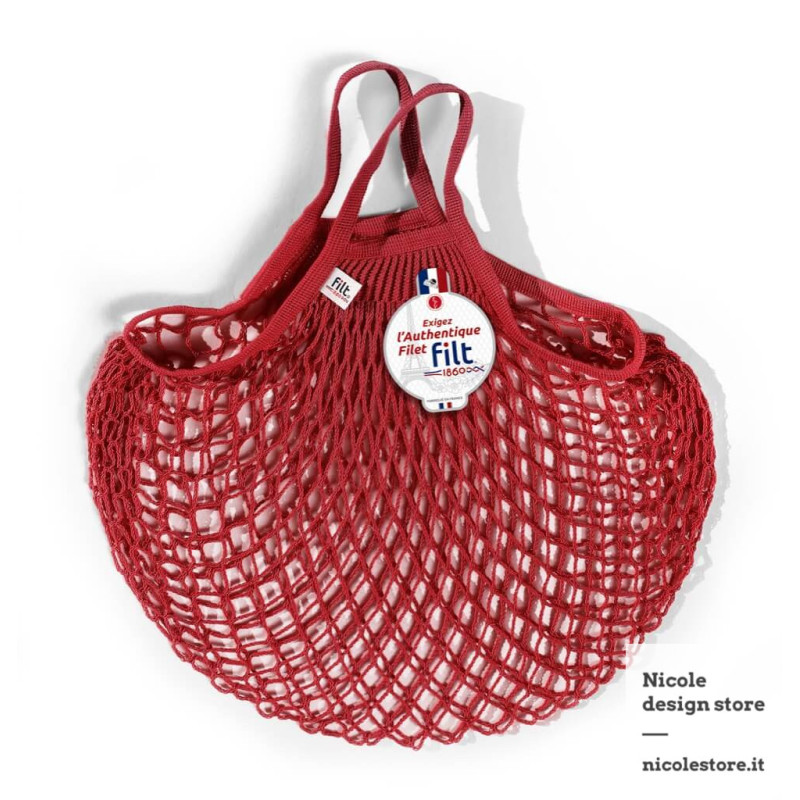 Borsa a rete in cotone con manico a mano rosso rouge Filet Filt 1860