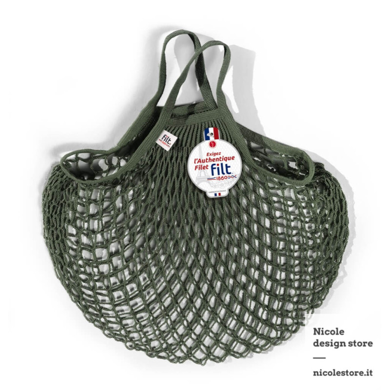 Filt 1860 kaki green cotton mesh net shopping bag with handle