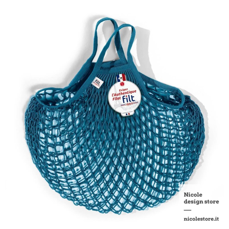 Borsa a rete in cotone con manico a mano blu aquarius Filt 1860 Borsa a rete in cotone con manico a mano blu aquarius Filt 1860
