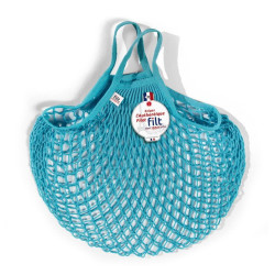 Borsa a rete in cotone con manico a mano turchese bleu joyau Filt 1860