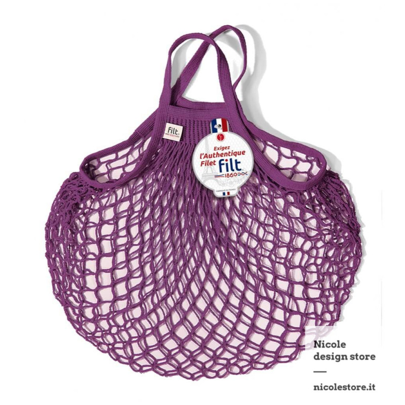 Filt 1860 byzantine purple cotton mesh net shopping bag with handle