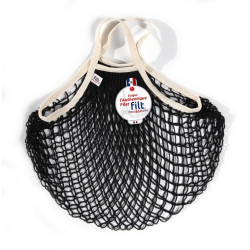 Filt 1860 noir ecru black cotton mesh net shopping bag with handle