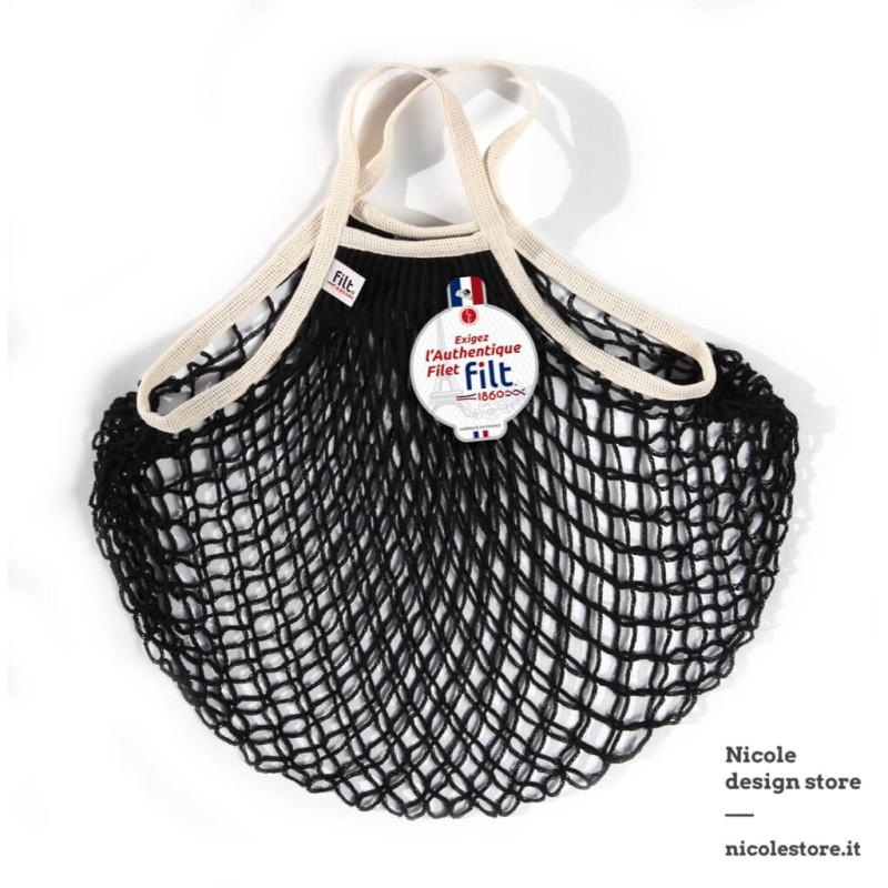 Filt 1860 noir ecru black cotton mesh net shopping bag with handle Filt 1860 noir ecru black cotton mesh net shopping bag with handle