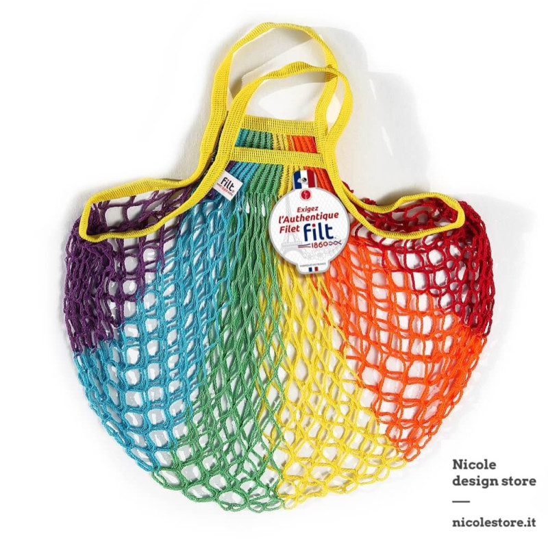 Borsa a rete in cotone con manico a mano arcobaleno rainbow Filt 1860 Borsa a rete in cotone con manico a mano arcobaleno rainbow Filt 1860