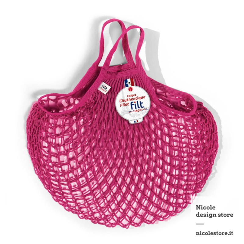 Borsa a rete in cotone con manico a mano rosa lampone raspberry Filt 1860