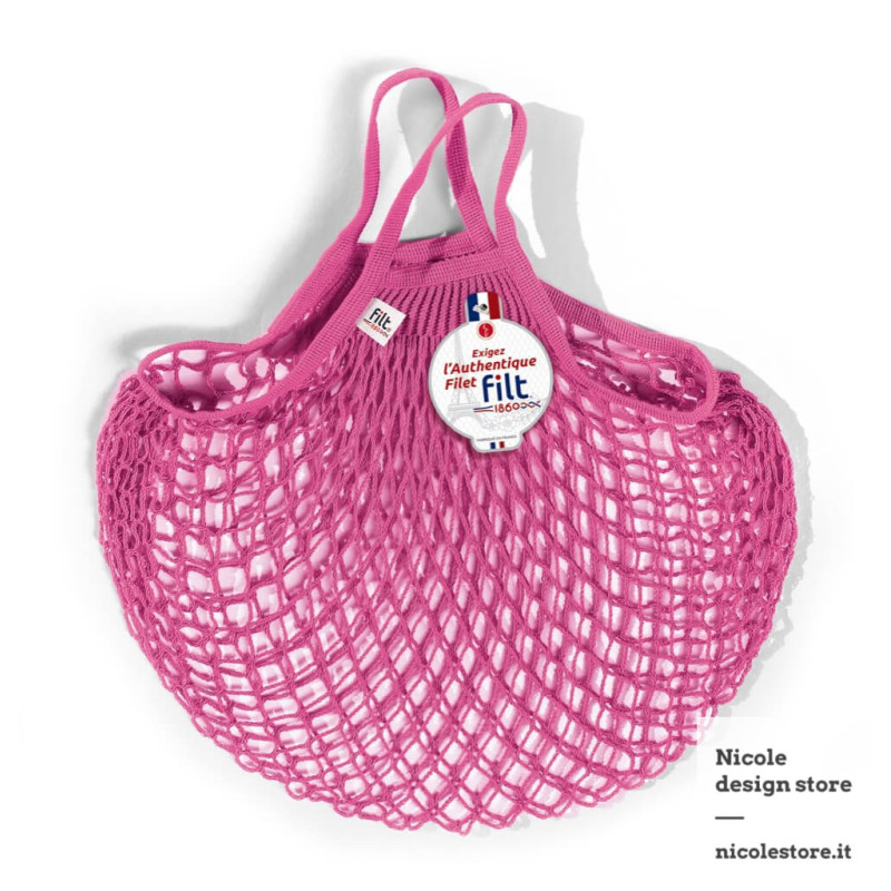 Filt 1860 sorbet pink cotton mesh net shopping bag with handle