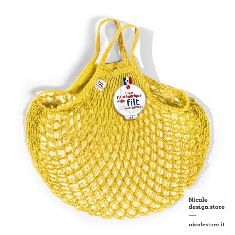 Filt 1860 sunshine yellow jaune solarium cotton mesh net shopping bag with handle