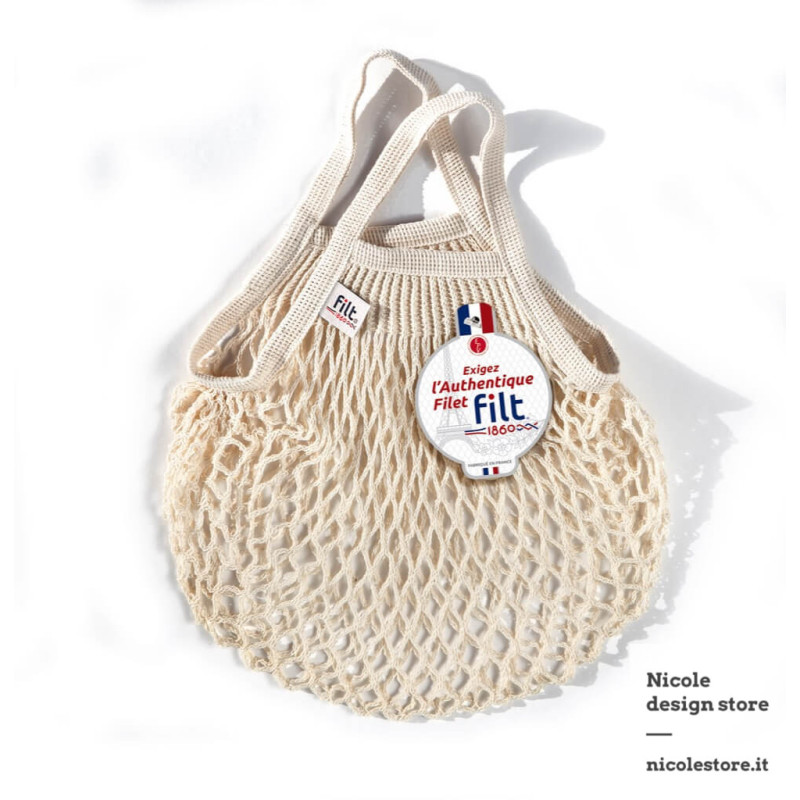 Filt 1860 ecru small cotton mesh net shopping bag with handle