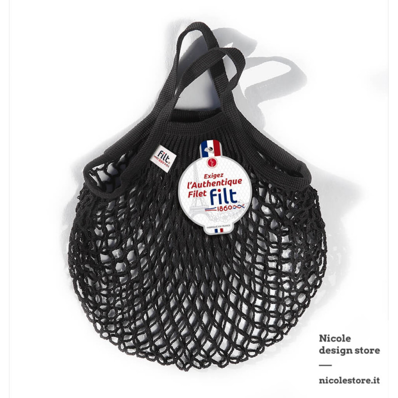 Filt 1860 black noir small cotton mesh net shopping bag with handle Filt 1860 black noir small cotton mesh net shopping bag with handle