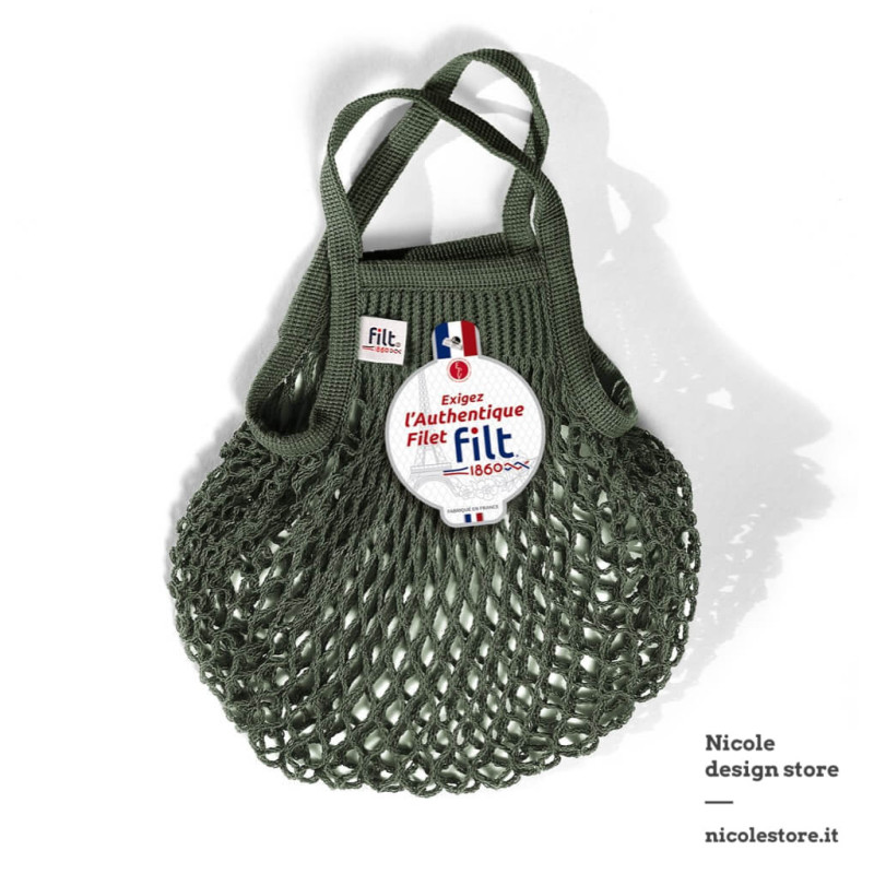 Filt 1860 kaki green small cotton mesh net shopping bag with handle Filt 1860 kaki green small cotton mesh net shopping bag with handle