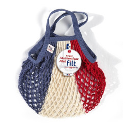 Filt 1860 bleu blanc rouge small cotton mesh net shopping bag with handle