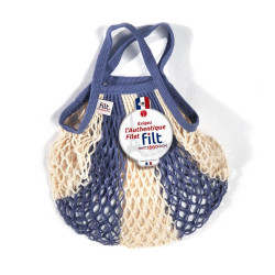 Filt 1860 bleu jean ecru small cotton mesh net shopping bag with handle