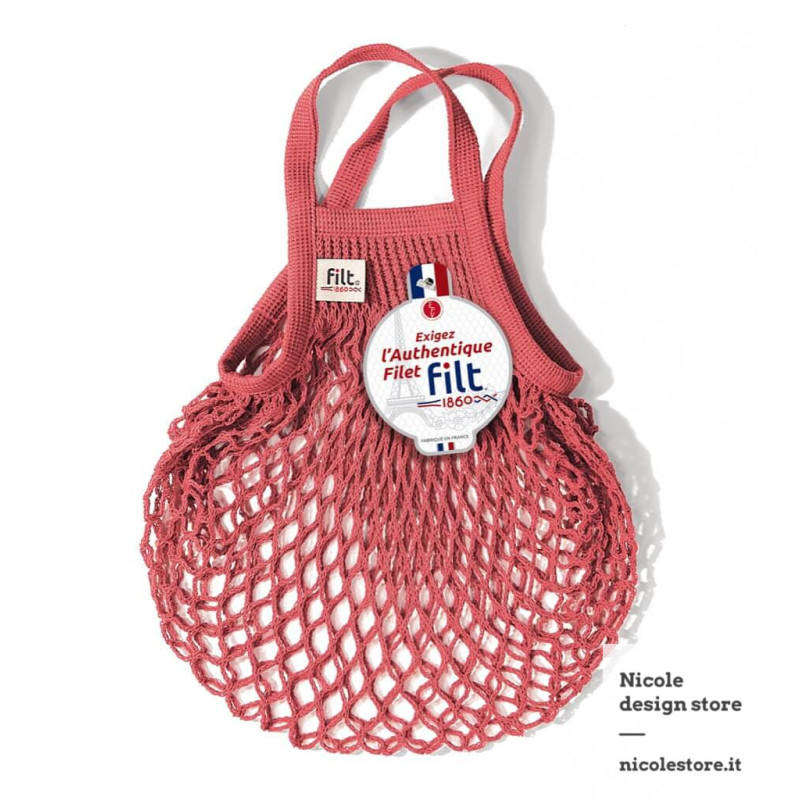 Filt 1860 brick red brique small cotton mesh net shopping bag with handle Filt 1860 brick red brique small cotton mesh net shopping bag with handle