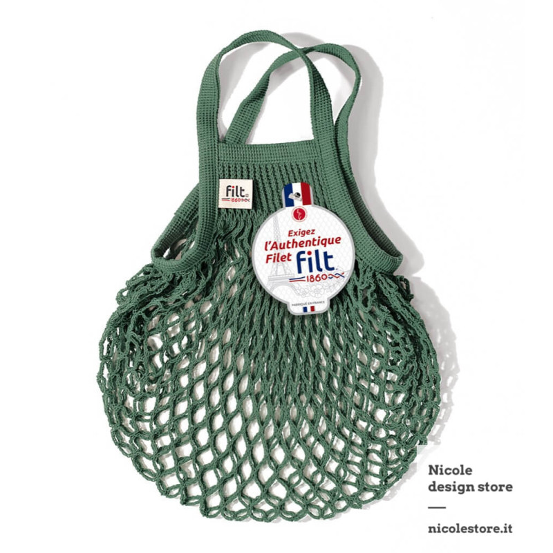Filt 1860 forest green forêt small cotton mesh net shopping bag with handle