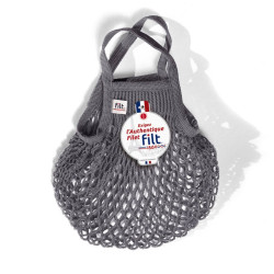 Filt 1860 gris lead grey small cotton mesh net shopping bag with handle