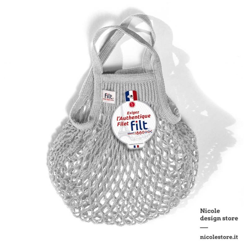 Filt 1860 gris pluie rainy grey small cotton mesh net shopping bag with handle Filt 1860 gris pluie rainy grey small cotton mesh net shopping bag with handle