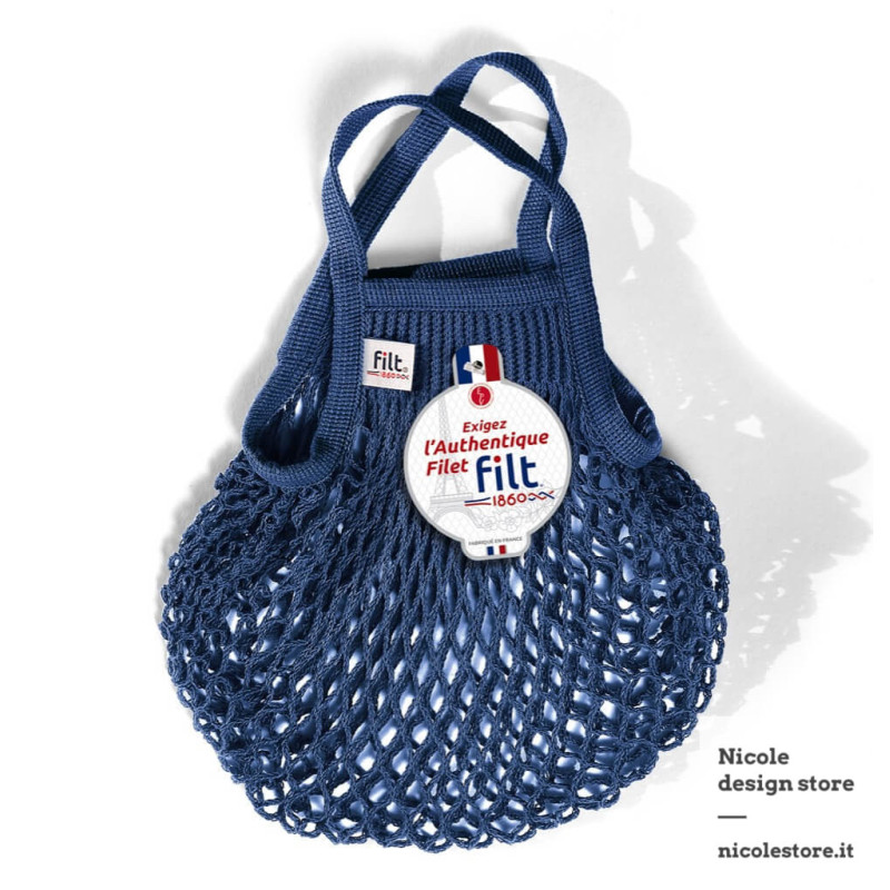 Borsa a rete piccola in cotone blu inchiostro bleu ink Filt 1860 Borsa a rete piccola in cotone blu inchiostro bleu ink Filt 1860