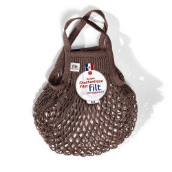 Filt 1860 marron sépia brown small cotton mesh net shopping bag with handle