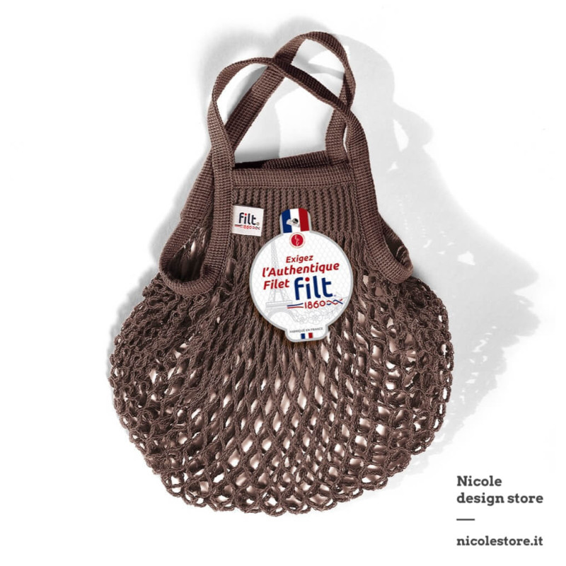 Filt 1860 marron sépia brown small cotton mesh net shopping bag with handle Filt 1860 marron sépia brown small cotton mesh net shopping bag with handle