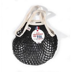 Filt 1860 noir ecru black small cotton mesh net shopping bag with handle