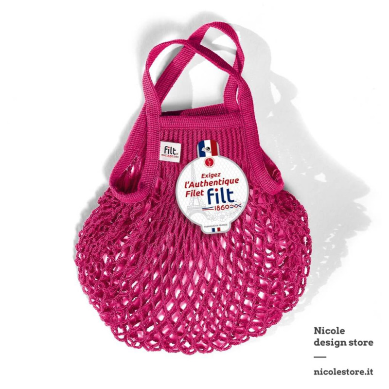 Filt 1860 raspberry pink small cotton mesh net shopping bag with handle Filt 1860 raspberry pink small cotton mesh net shopping bag with handle