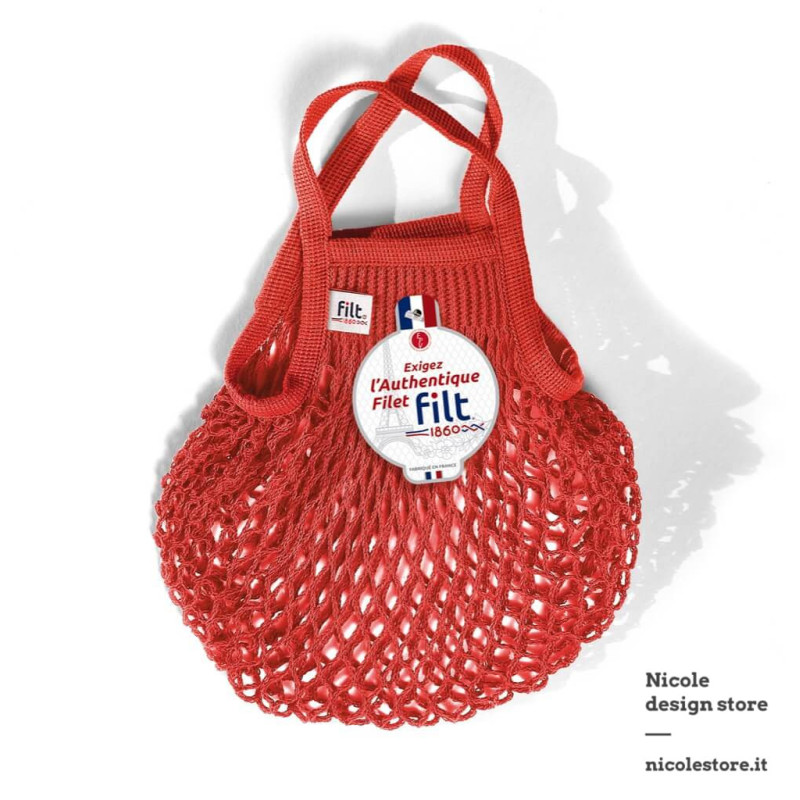 Filt 1860 rouge anémone red small cotton mesh net shopping bag with handle Filt 1860 rouge anémone red small cotton mesh net shopping bag with handle