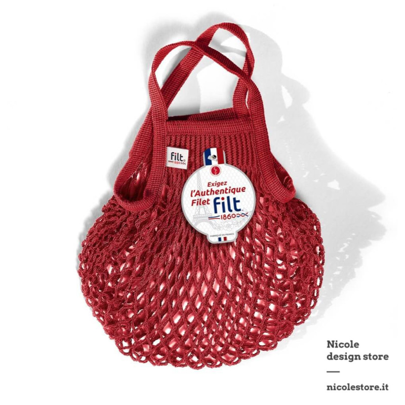 Filt 1860 rouge red small cotton mesh net shopping bag with handle Filt 1860 rouge red small cotton mesh net shopping bag with handle