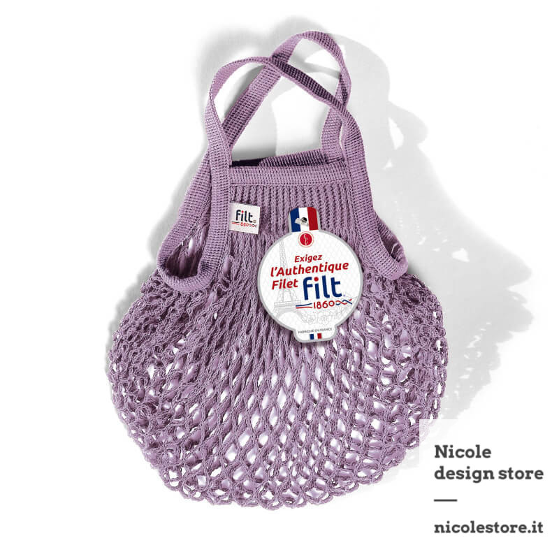 Filt 1860 thé à la rose purple small cotton mesh net shopping bag with handle Filt 1860 thé à la rose purple small cotton mesh net shopping bag with handle