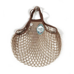 Filt 1860 mastic sepia beige brown cotton mesh net shopping bag with handle