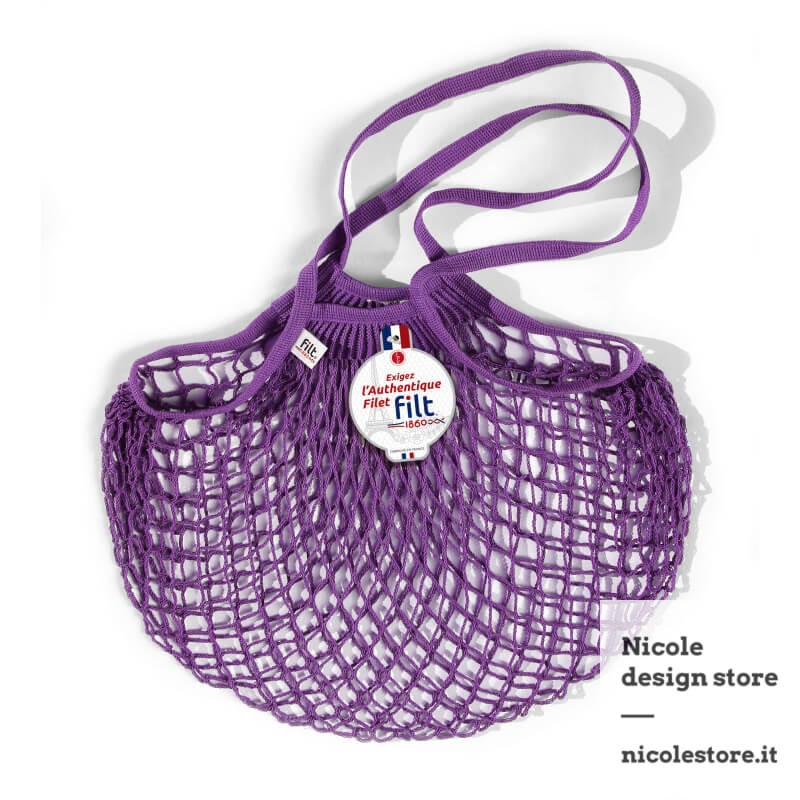 Borsa a rete in cotone con manico a mano viola prugna violet prune Filt 1860