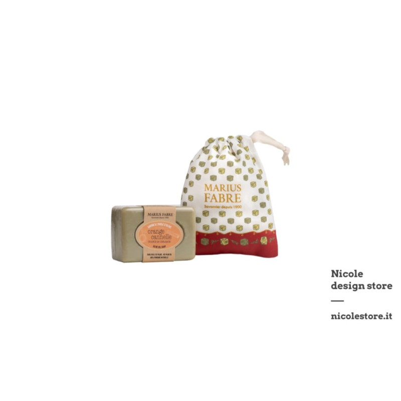 Marius Fabre gift pouch Noël  with 100 orange and cinnamon Marsielle soap bar