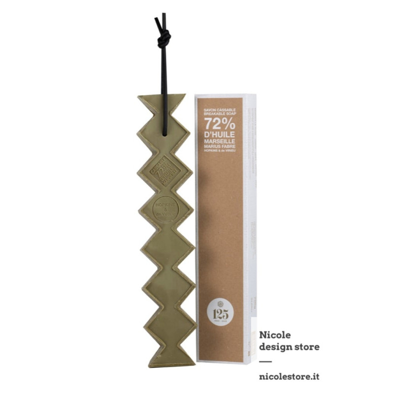 Marius Fabre breakable green zig zag Marseille olive oil soap with hook Aquamanile 125 years 700 g