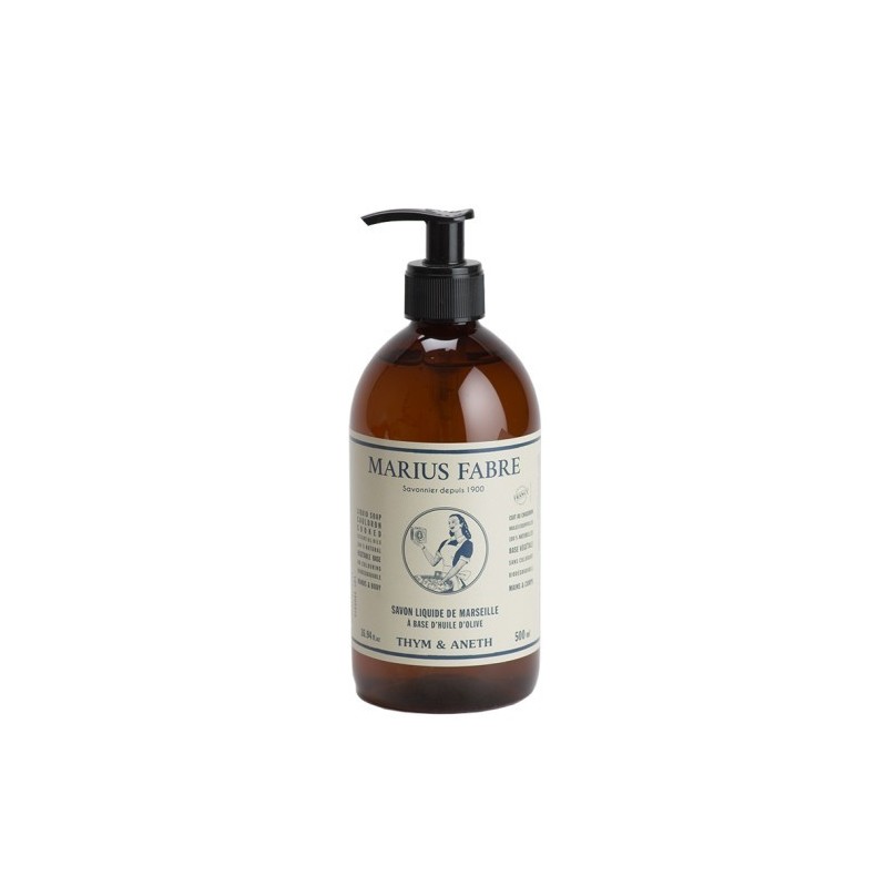Liquid Marseille soap thyme and dill (500 mL & dispenser) by Marius Fabre Liquid Marseille soap thyme and dill (500 mL & dispenser) by Marius Fabre