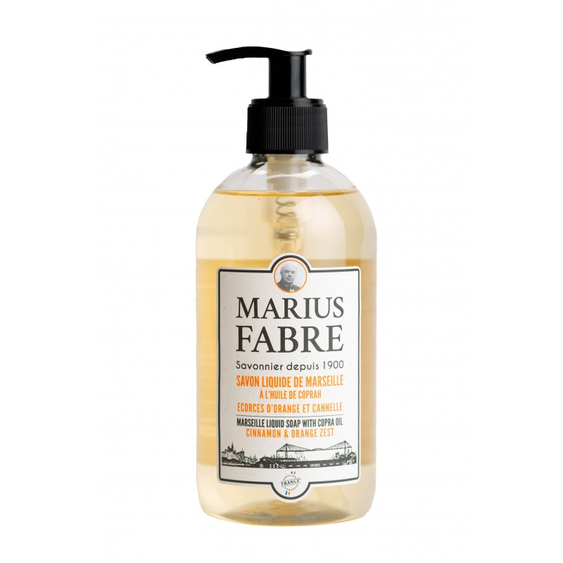 Cinnamon and orange zest scented Marseille liquid soap 400 ml copra oil 1900 Marius Fabre