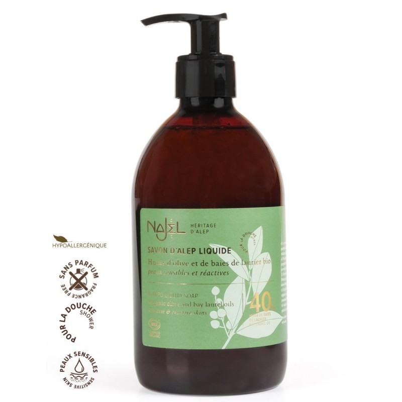 Aleppo liquid organic soap with 40% laurel berry oil 500 ml Najel Aleppo liquid organic soap with 40% laurel berry oil 500 ml Najel