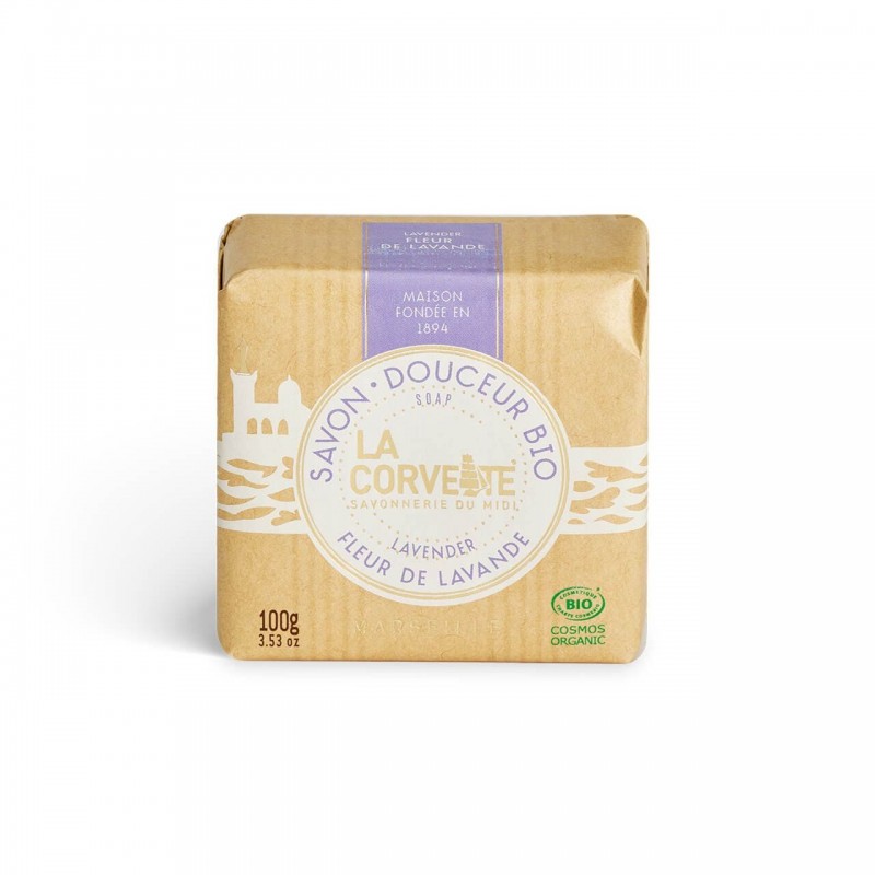 Lavender flower organic certified Marseille soap 100 g La Corvette Lavender flower organic certified Marseille soap 100 g La Corvette