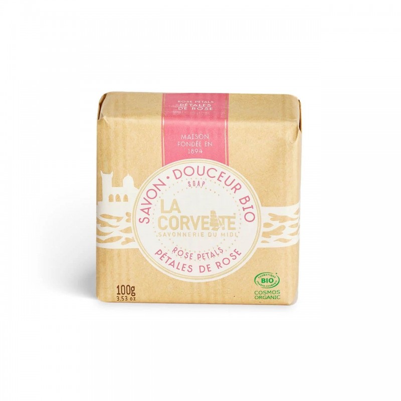 Rose Petals organic certified Marseille soap 100 g La Corvette Rose Petals organic certified Marseille soap 100 g La Corvette