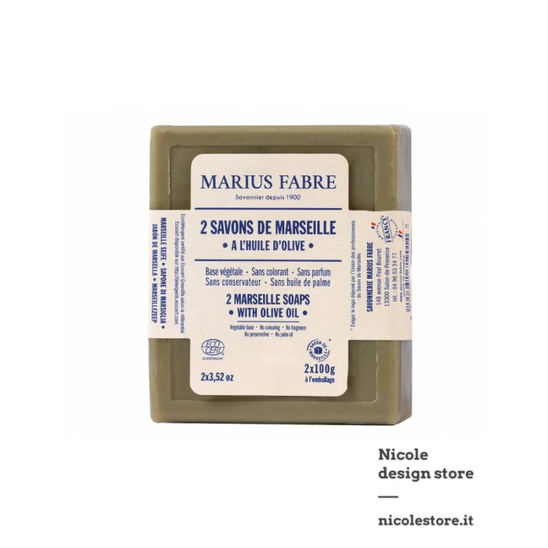 Set ricarica di 2 x 100 g sapone di Marsiglia verde all'olio d'oliva Marius Fabre