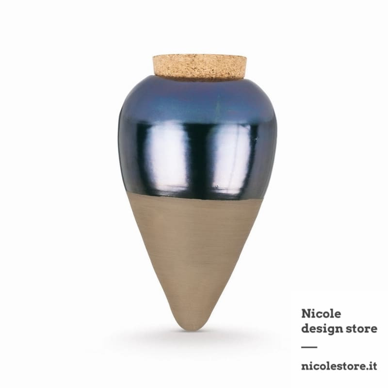 olla terracotta bruna smaltata scisto blu irrigatore selezione nicole