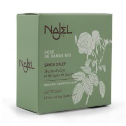 Aleppo soap with organic Damascus rose 100 g - Savon d'Alep à la rose de Damas bio - Najel