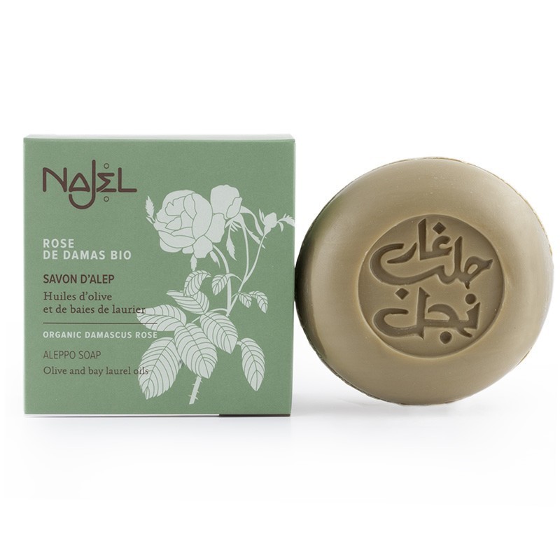 Aleppo soap with organic Damascus rose 100 g - Savon d'Alep à la rose de Damas bio - Najel