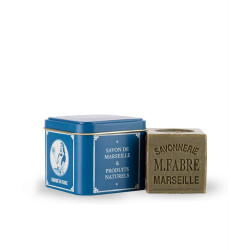 Marius Fabre 200 g cubo sapone di Marsiglia 72% olio d'oliva e scatola in latta Nature