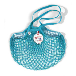 Borsa a rete in cotone con manico a spalla turchese bleu joyau Filt 1860