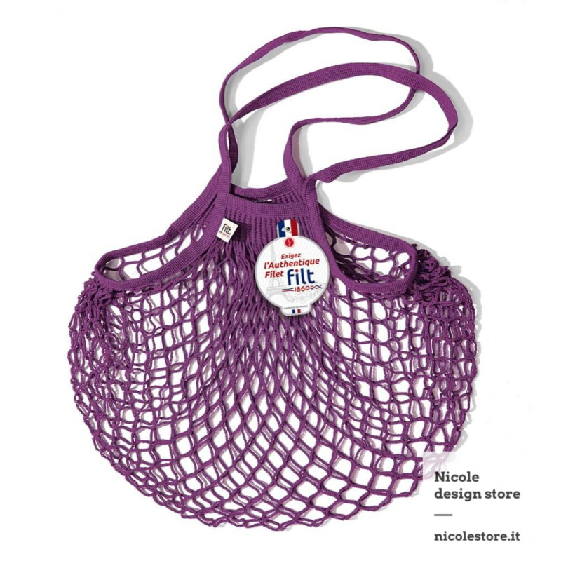 Filt 1860 byzantine violet cotton mesh net shopping bag with shoulder handle