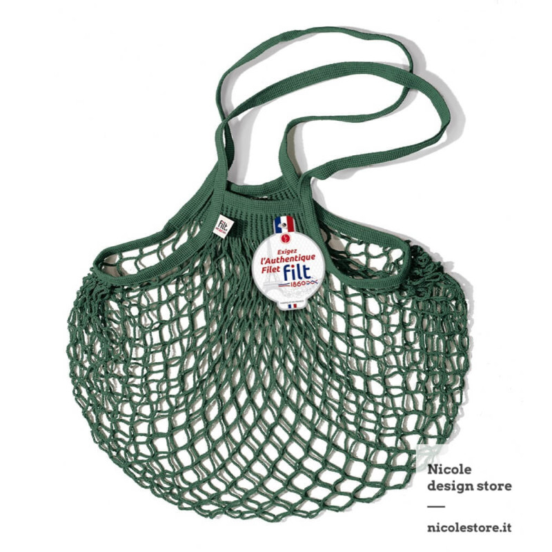 Filt 1860 forest green forêt cotton mesh net shopping bag with shoulder handle Filt 1860 forest green forêt cotton mesh net shopping bag with shoulder handle