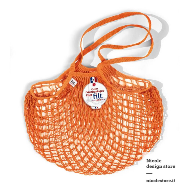 Filt 1860 aztec orange aztéque cotton mesh net shopping bag with shoulder handle Filt 1860 aztec orange aztéque cotton mesh net shopping bag with shoulder handle